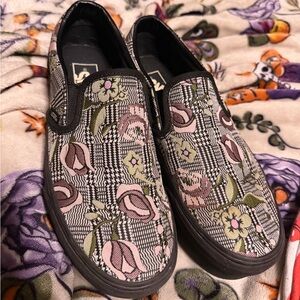 Floral Plaid Vans Platforms - Pink & Olive